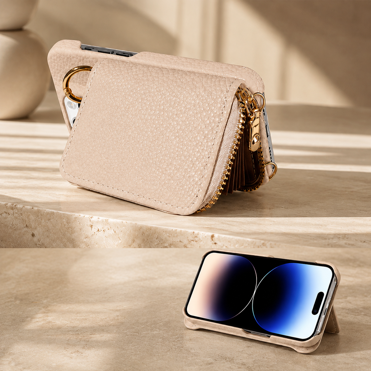 Premium iPhone Case Crossbody Wallet Cover PU Leather Zipper Card Holder Strap Shockproof Protective Case Magnetic Closure Full Coverage Design