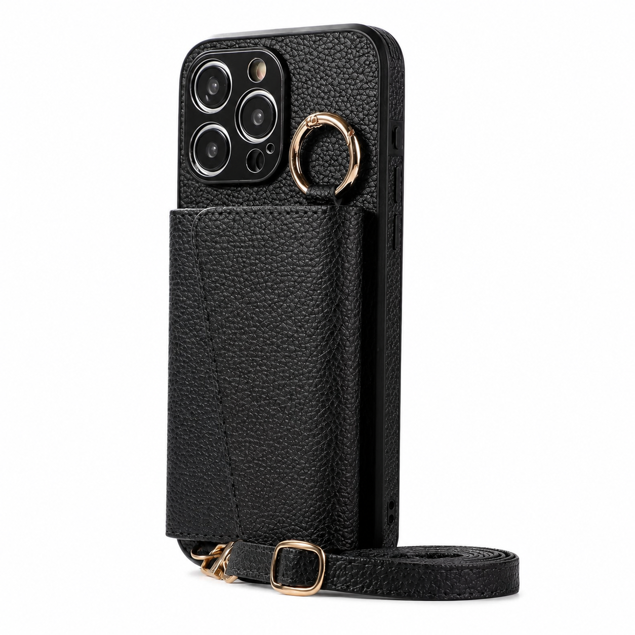 Premium iPhone Case Crossbody Wallet Leather Cover MagSafe Compatible Card Holder Strap Finger Ring Stand Shockproof Protective Case Full Coverage Design