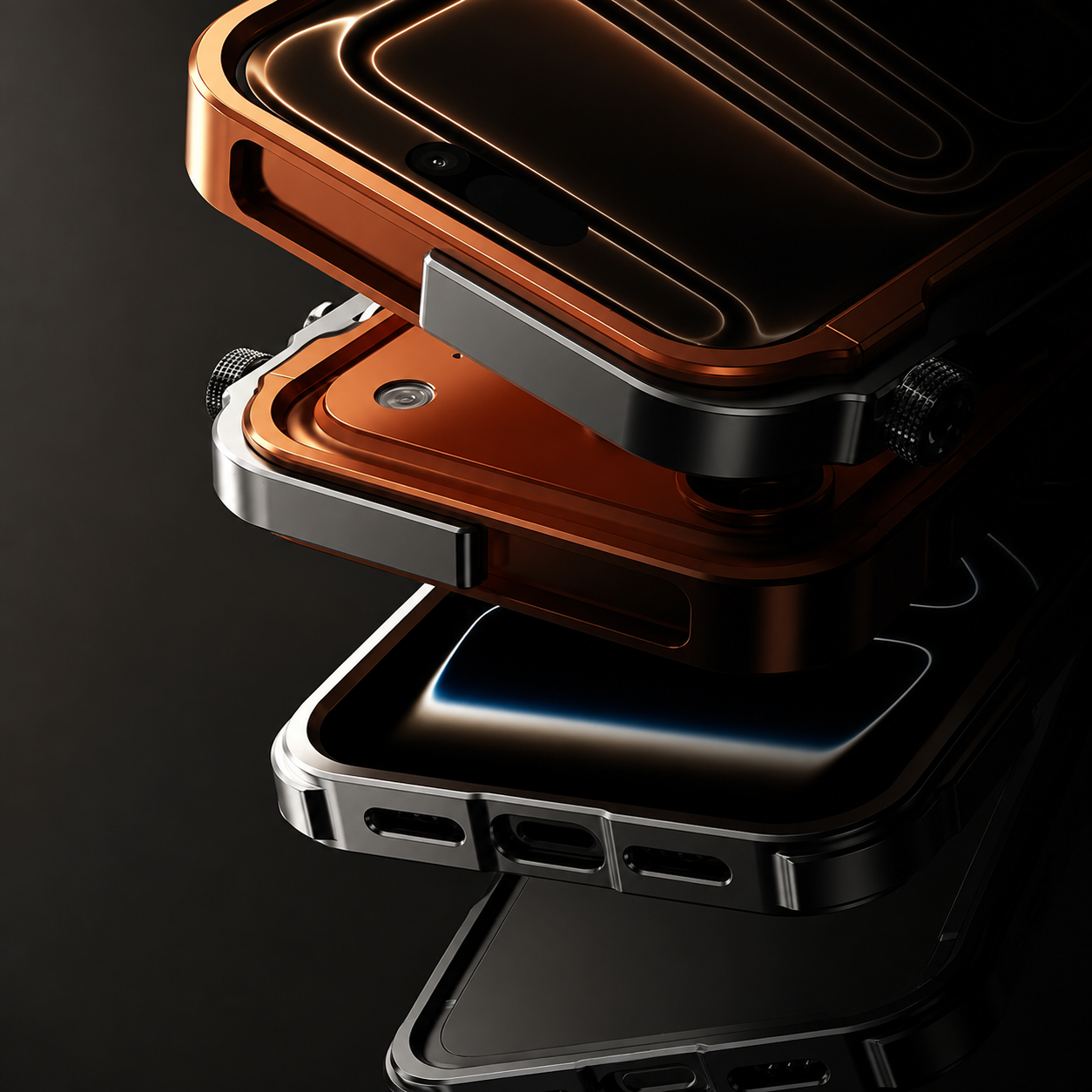 Premium iPhone Case Cyberpunk Aluminum Alloy Mechanical Bumper Metal Frame Shockproof Heavy Duty Camera Lens Protection Protective Design