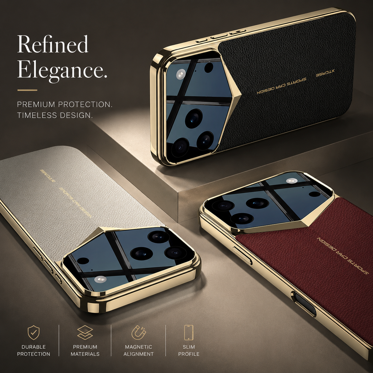 Premium iPhone Case Electroplated Leather Protective Cover Shockproof Hard Shell Camera Lens Protection Anti Fingerprint Anti Scratch Slim Full Coverage