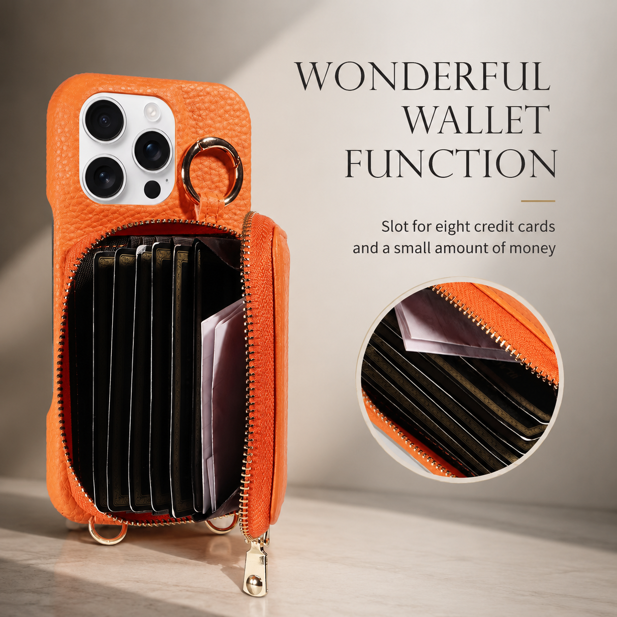Premium iPhone Case Faux Leather Crossbody Wallet Cover Card Holder Ring Stand Shockproof Anti Scratch Protective Case Lanyard Full Coverage