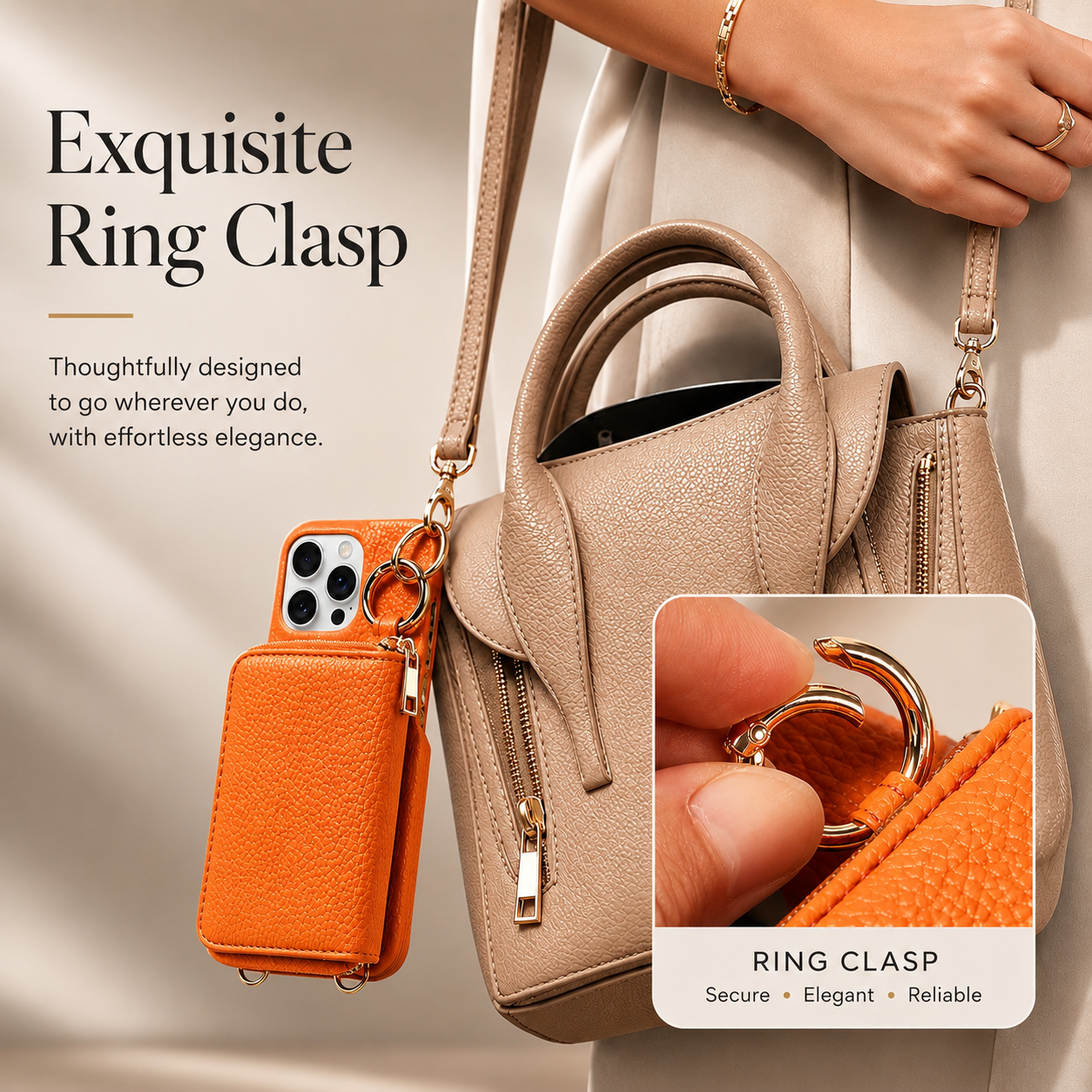 Premium iPhone Case Faux Leather Wallet Cover Card Holder Crossbody Strap Ring Holder Shockproof Protective Full Coverage Slim Design