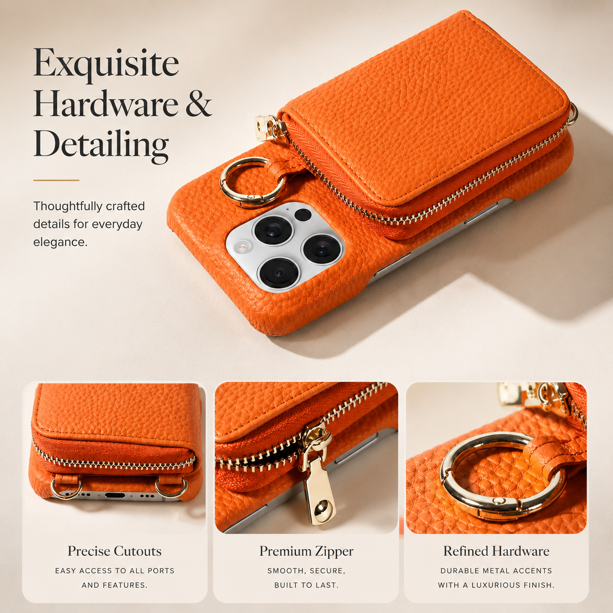 Premium iPhone Case Faux Leather Wallet Cover Card Holder Crossbody Strap Ring Holder Shockproof Protective Full Coverage Slim Design