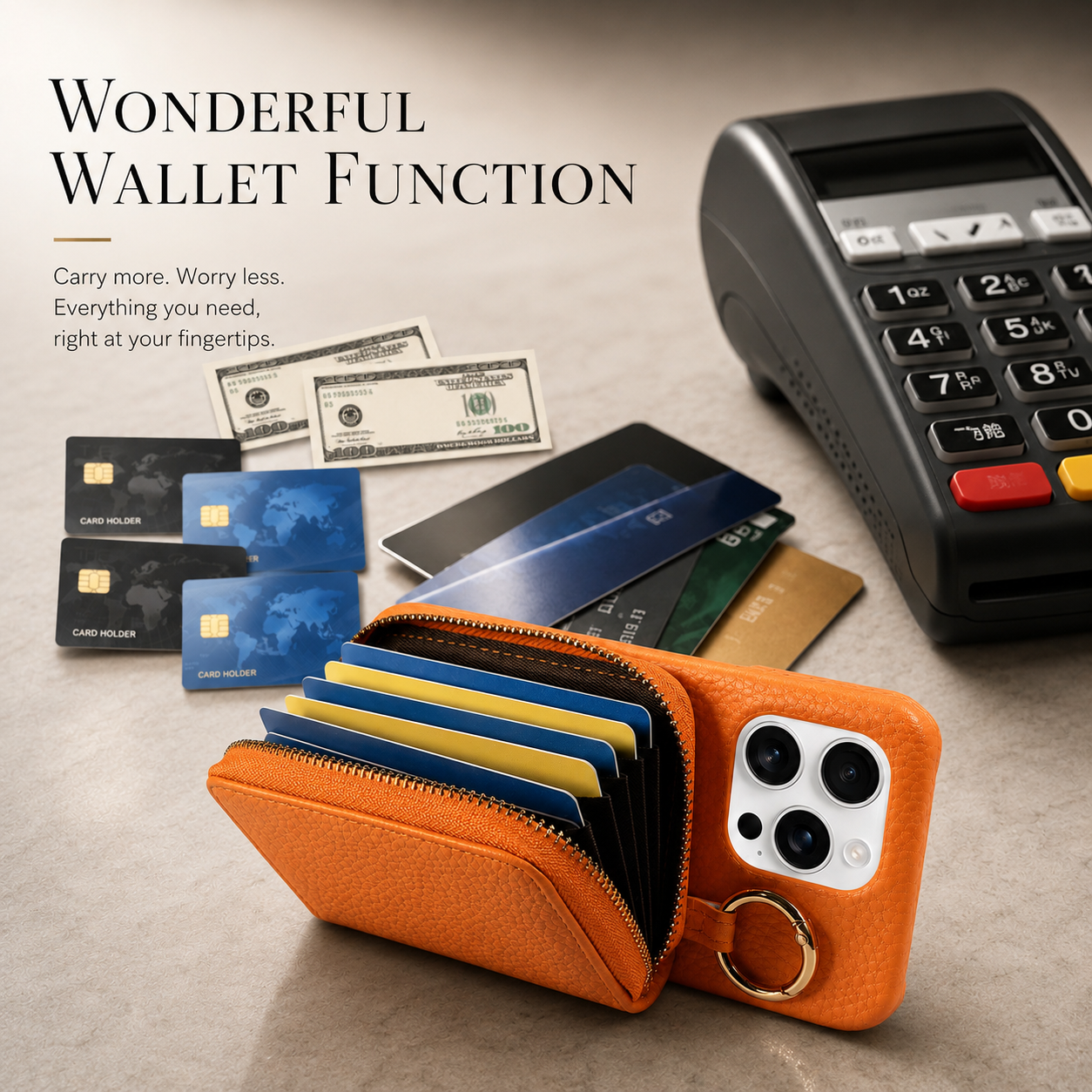 Premium iPhone Case Faux Leather Wallet Cover Card Holder Crossbody Strap Ring Holder Shockproof Protective Full Coverage Slim Design