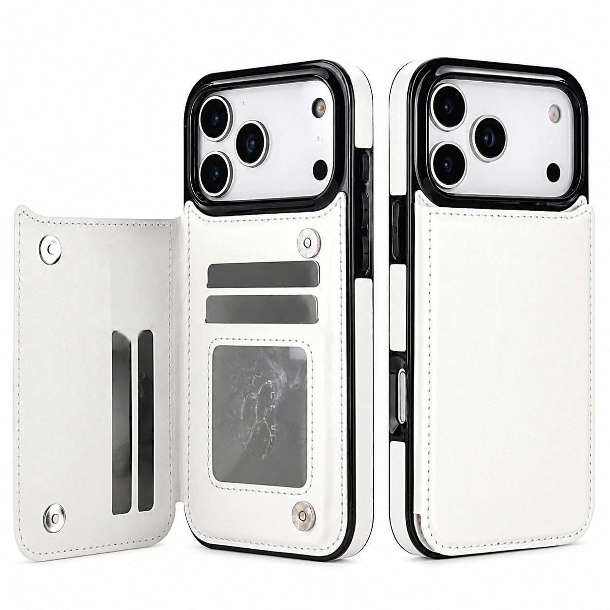 Premium iPhone Case Faux Leather Wallet Flip Cover Card Holder Double Magnetic Clasp Shockproof Kickstand Protective Case Slim Full Coverage