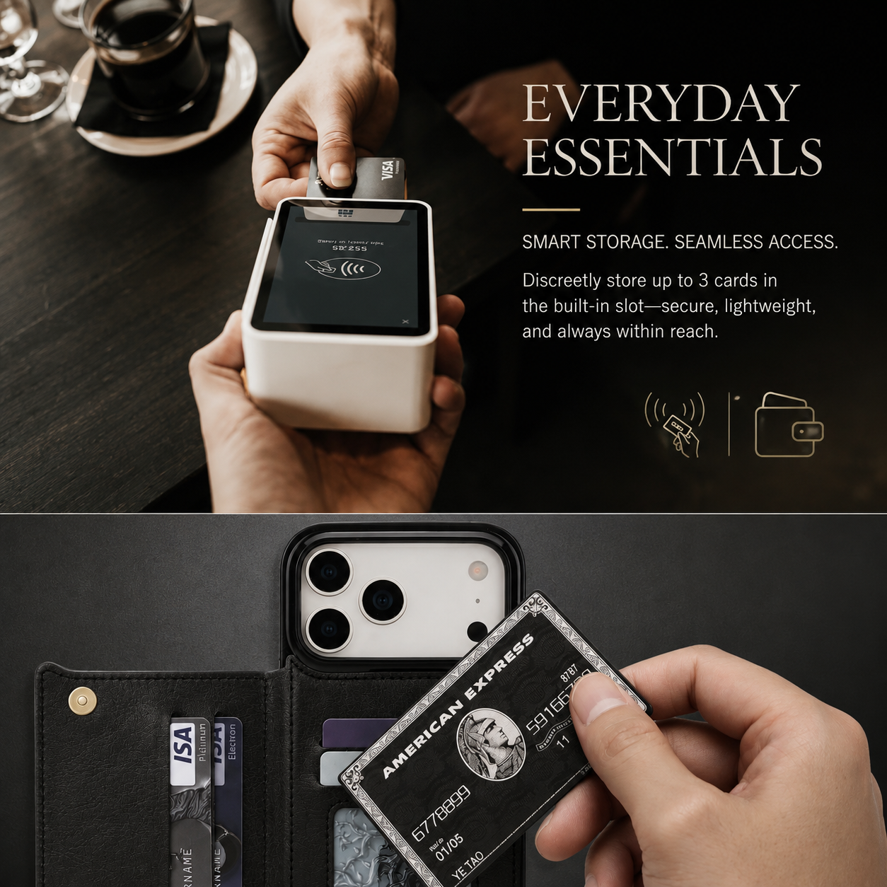 Premium iPhone Case Faux Leather Wallet Flip Cover Card Holder Double Magnetic Clasp Shockproof Kickstand Protective Case Slim Full Coverage