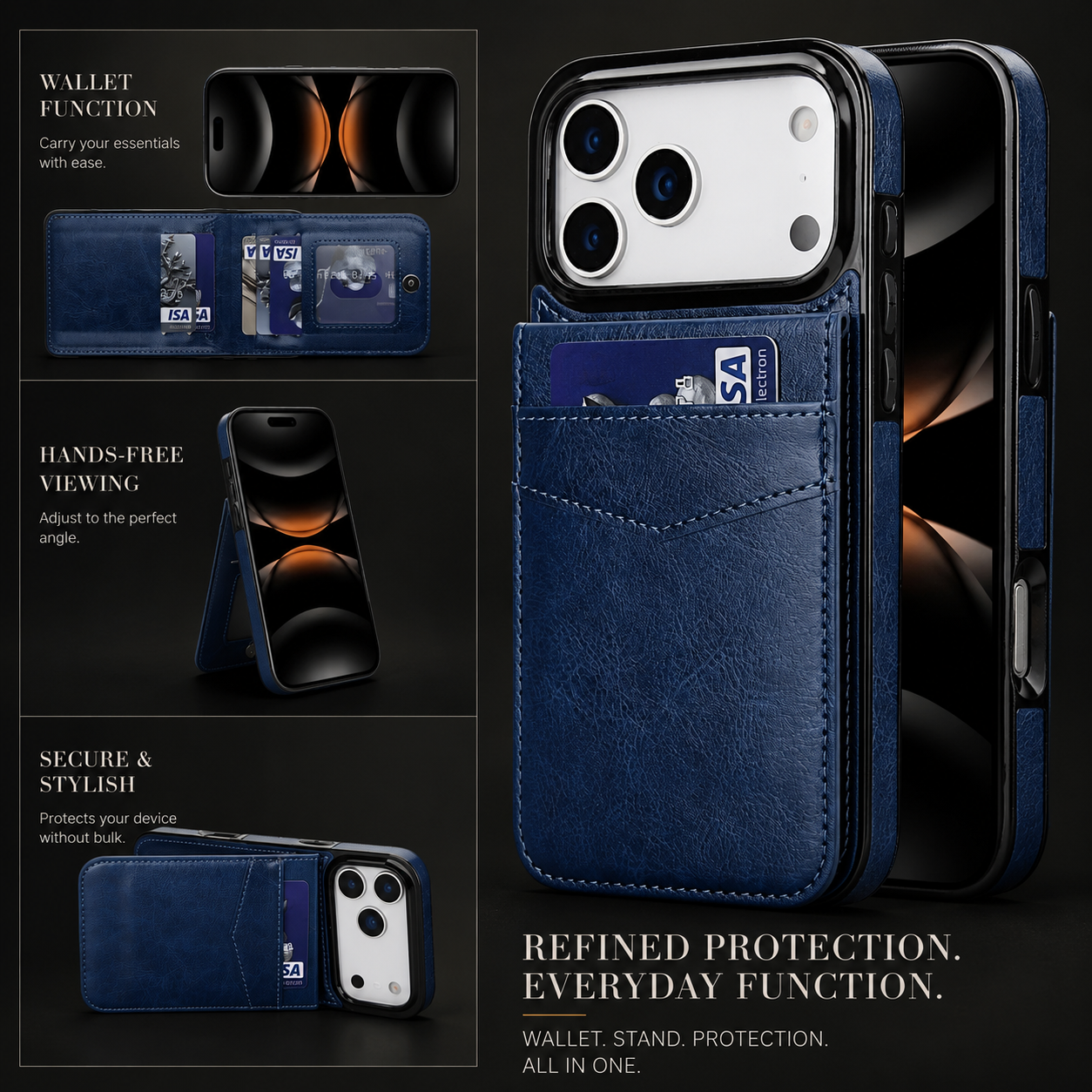Premium iPhone Case Flip Wallet Cover Leather Card Holder with Stand Shockproof Anti Fingerprint Protective Design Full Access Slim Durable Magnetic Closure