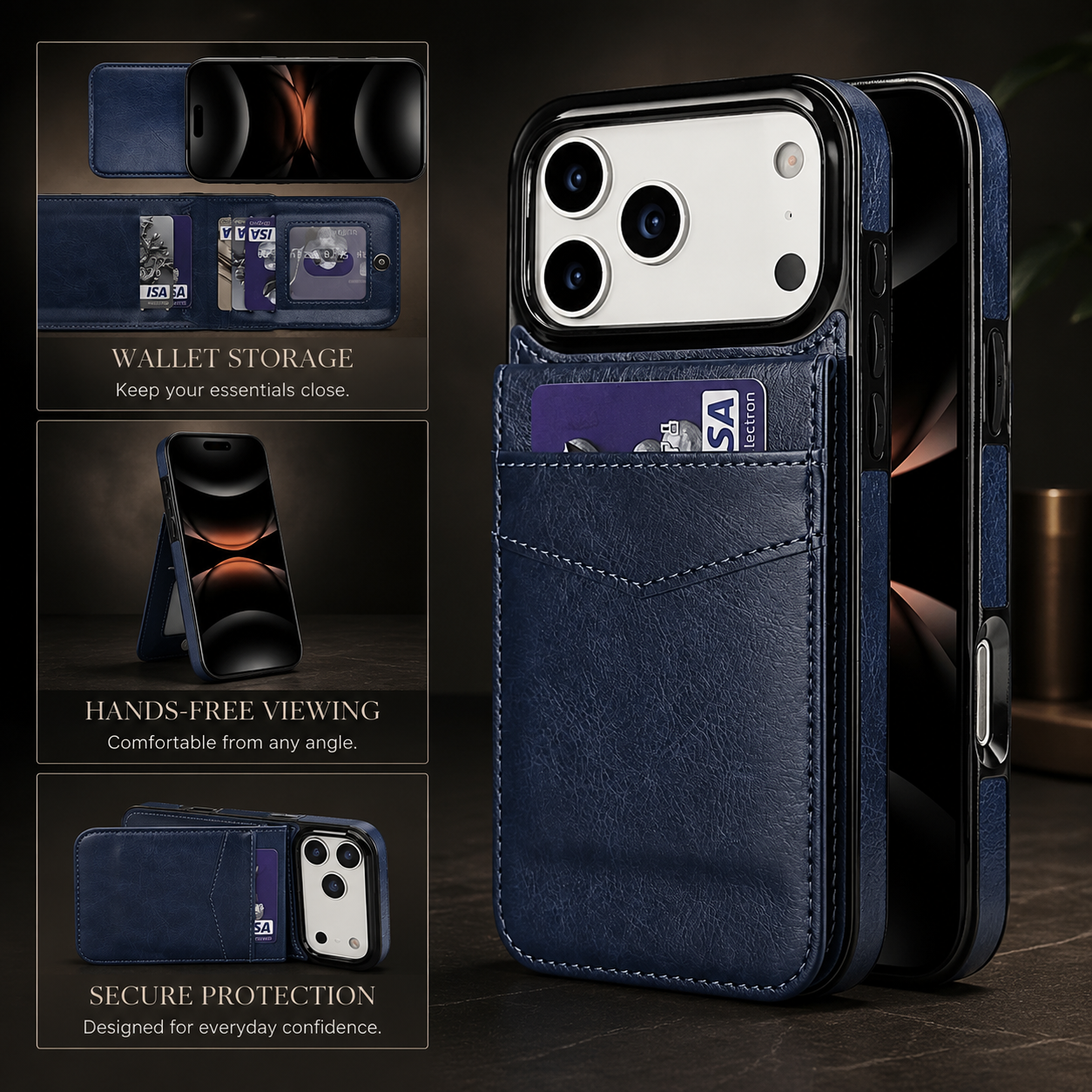 Premium iPhone Case Flip Wallet Cover Leather Card Holder with Stand Shockproof Anti Fingerprint Protective Design Full Access Slim Durable Magnetic Closure