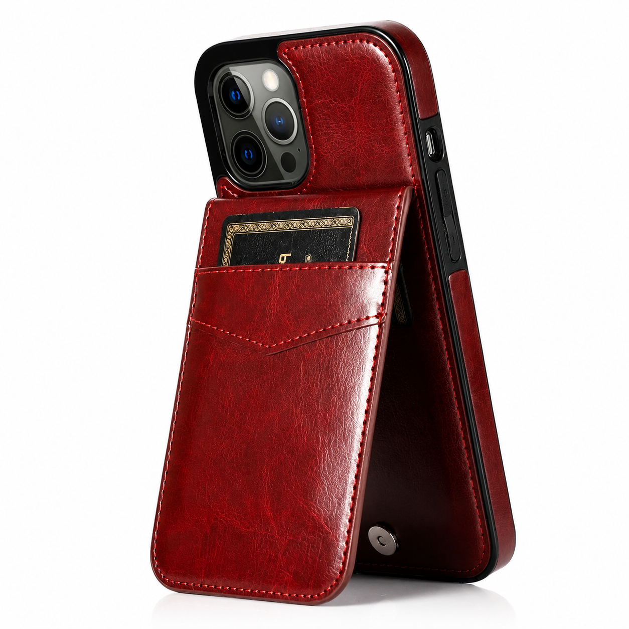 Premium iPhone Case Flip Wallet Cover Leather Card Holder with Stand Shockproof Anti Fingerprint Protective Design Full Access Slim Durable Magnetic Closure