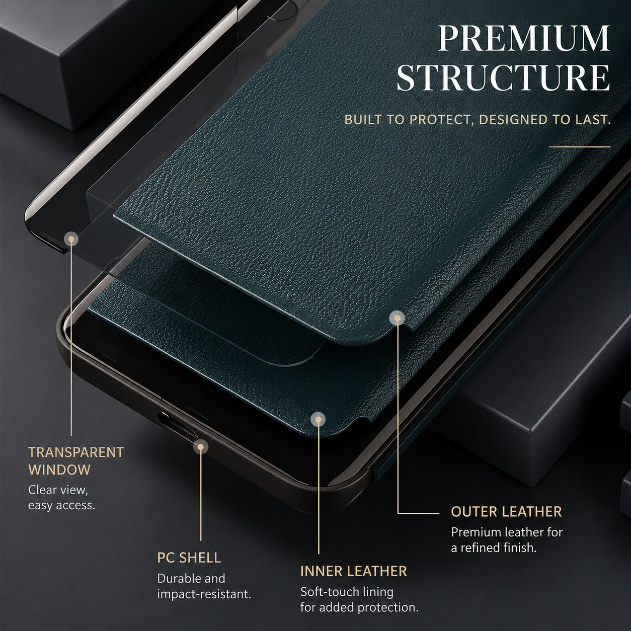 Premium iPhone Case Flip Wallet Stand Cover PU Leather MagSafe Compatible Card Holder Shockproof Protective Magnetic Closure Full Coverage Design