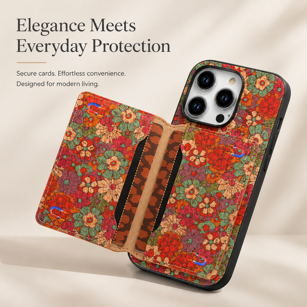 Premium iPhone Case Flower Pattern Leather Wallet Cover Magnetic Closure Card Holder Stand Function Shockproof Protective Flip Case Full Coverage Design