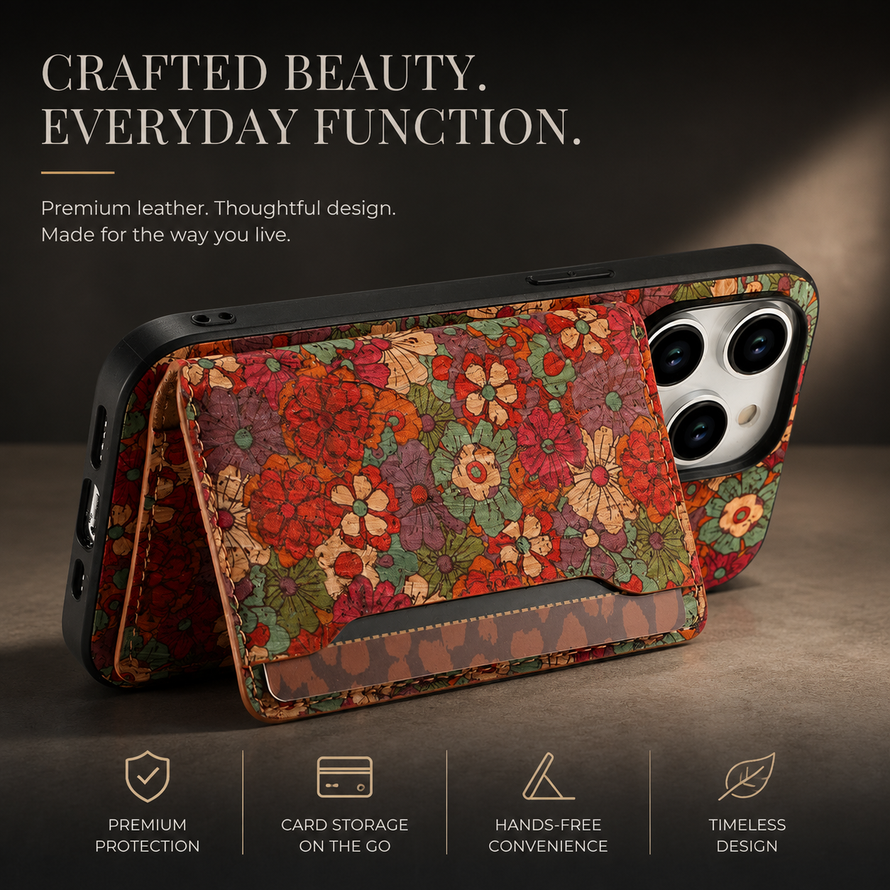 Premium iPhone Case Flower Pattern Leather Wallet Cover Magnetic Closure Card Holder Stand Function Shockproof Protective Flip Case Full Coverage Design