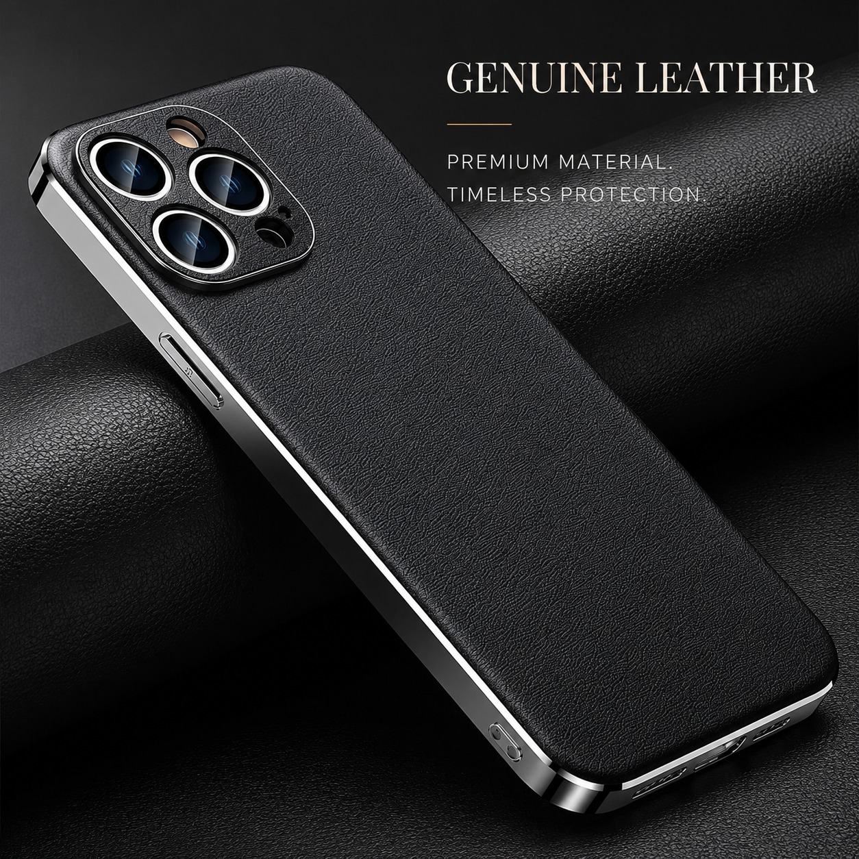 Premium iPhone Case Genuine Cowhide Leather Plated Frame Shockproof Protective Cover Full Lens Protection Camera Guard Slim Luxury Design