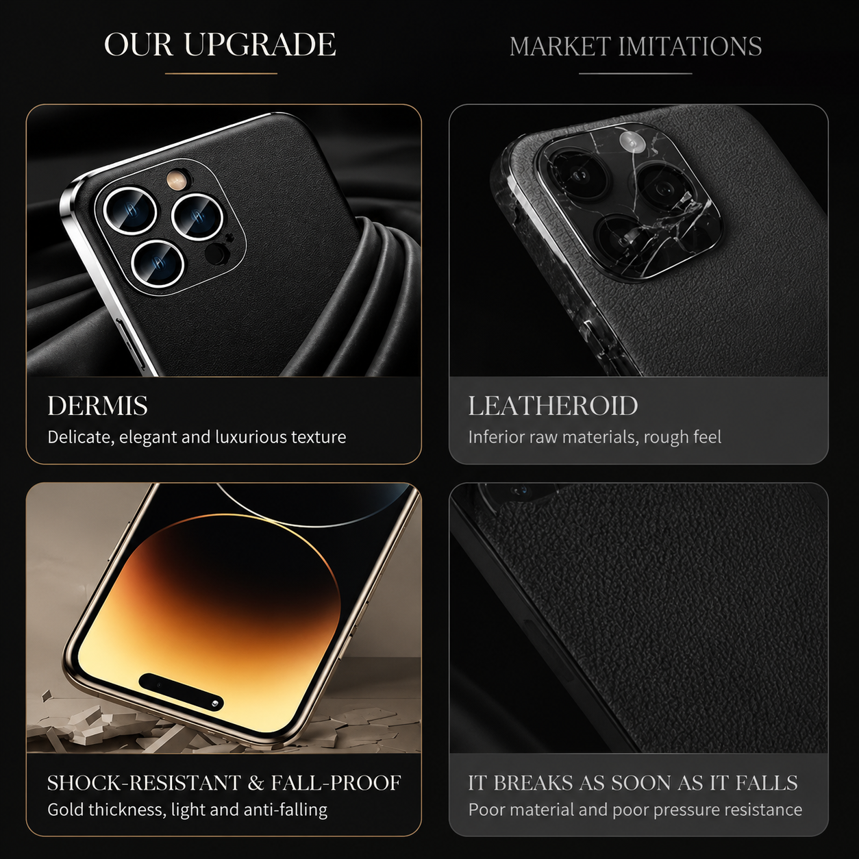 Premium iPhone Case Genuine Cowhide Leather Plated Frame Shockproof Protective Cover Full Lens Protection Camera Guard Slim Luxury Design