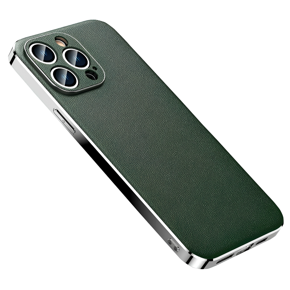 Premium iPhone Case Genuine Cowhide Leather Plated Frame Shockproof Protective Cover Full Lens Protection Camera Guard Slim Luxury Design
