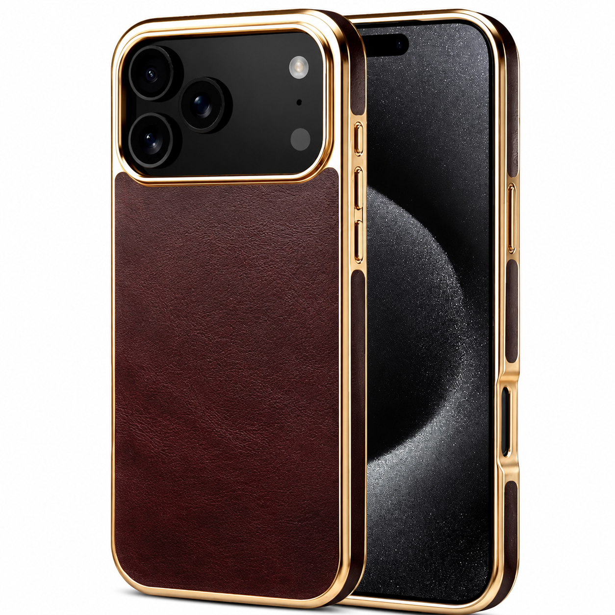 Premium iPhone Case Genuine Cowhide Leather Protective Cover Electroplated Frame Shockproof Non Slip Heat Resistant Scratch Resistant Slim Full Coverage