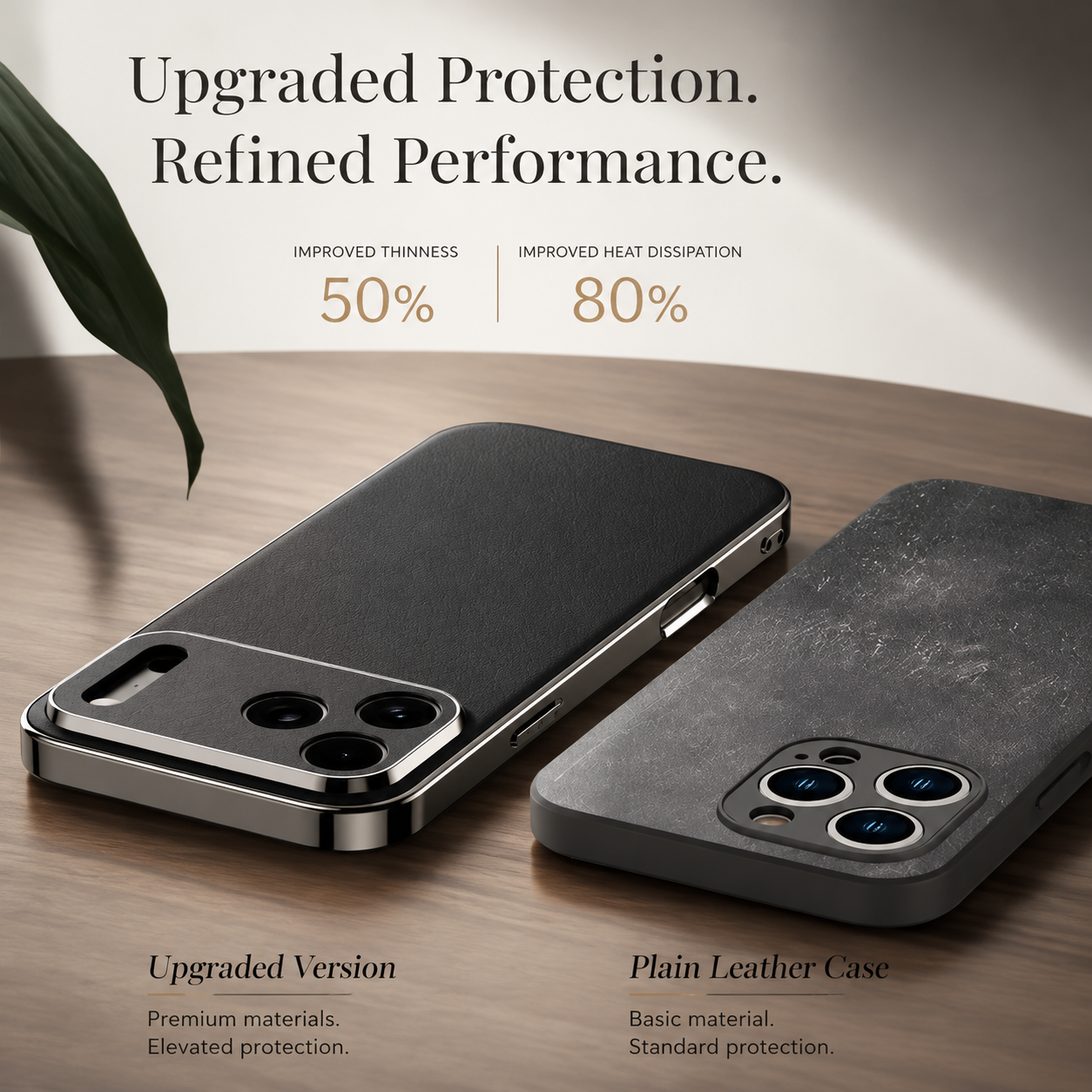 Premium iPhone Case Genuine Leather Cowhide Protective Cover Shockproof Anti Slip Matte Finish Full Camera Lens Guard Slim Design