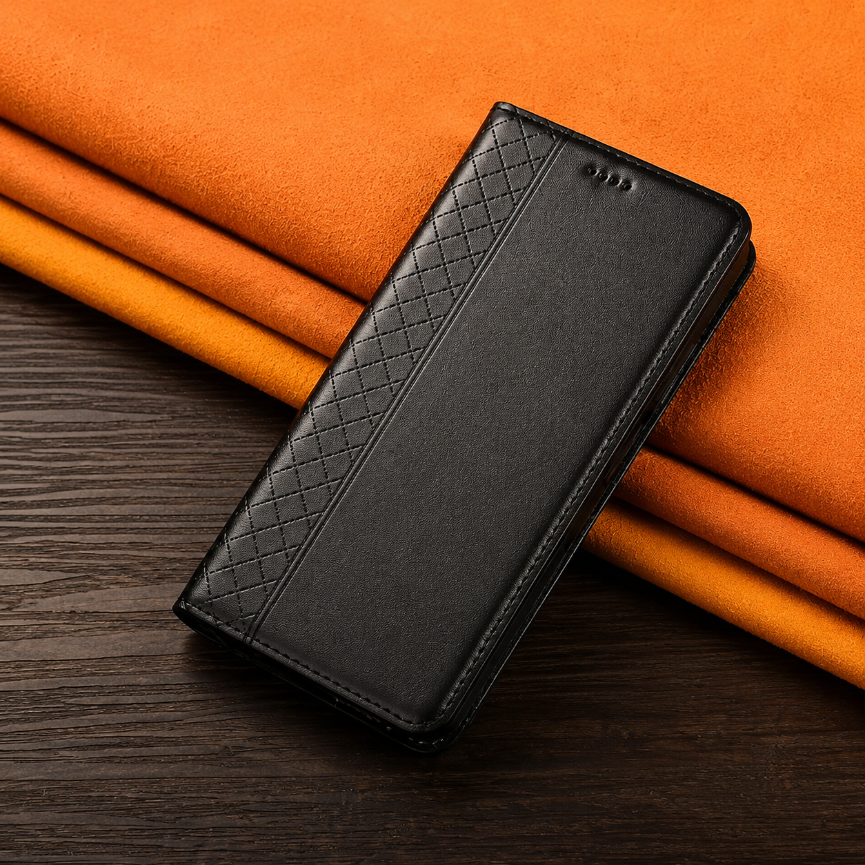 Premium iPhone Case Genuine Leather Flip Cover Card Holder Kickstand Magnetic Closure Shockproof Full Body Protective Design Slim Business Style