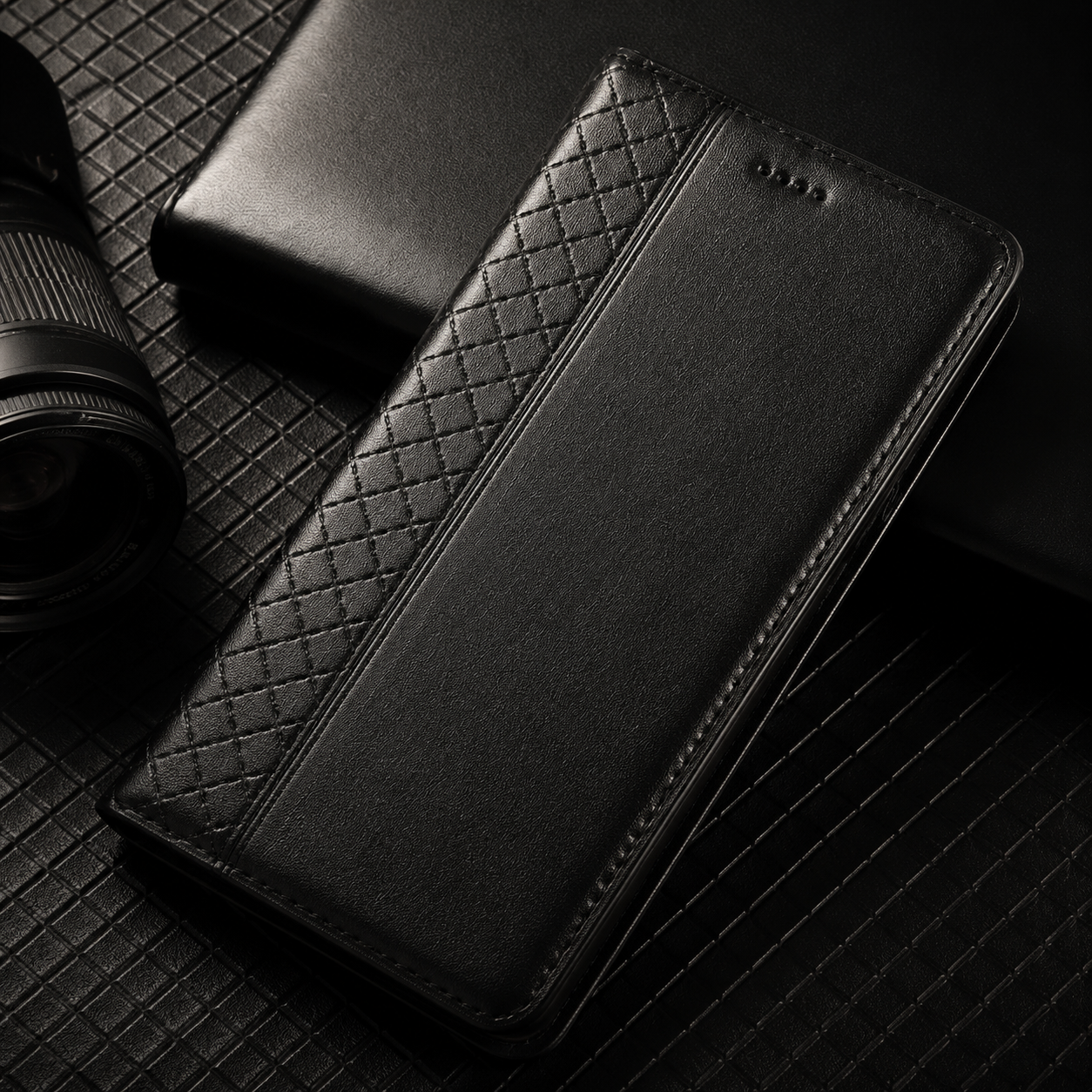 Premium iPhone Case Genuine Leather Flip Cover Card Holder Kickstand Magnetic Closure Shockproof Full Body Protective Design Slim Business Style