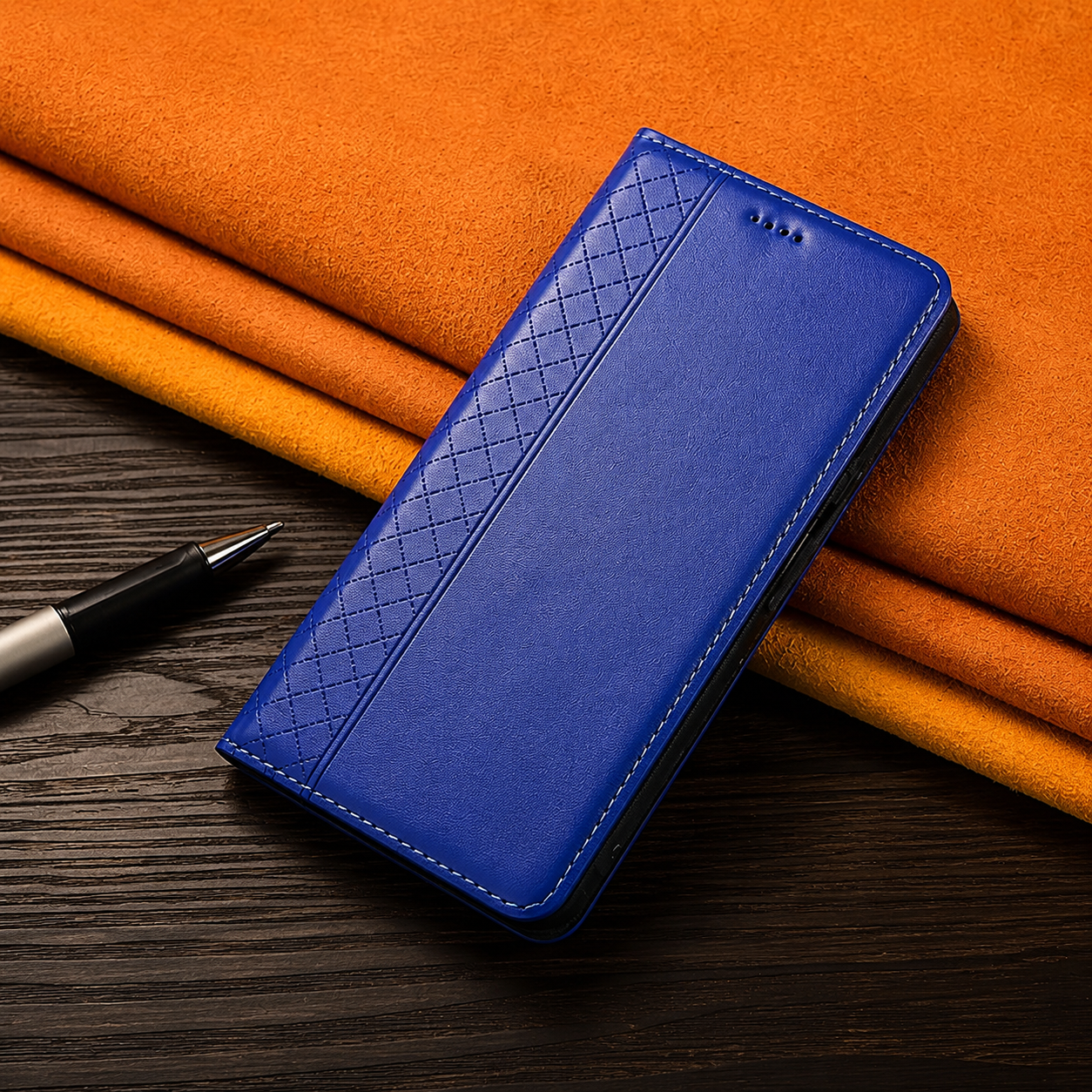 Premium iPhone Case Genuine Leather Flip Cover Card Holder Kickstand Magnetic Closure Shockproof Full Body Protective Design Slim Business Style