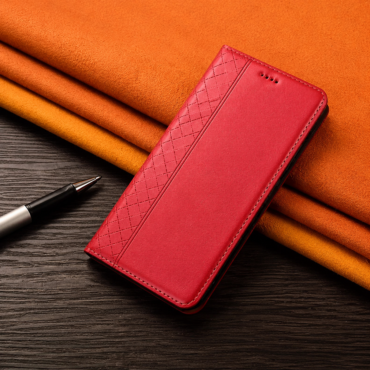 Premium iPhone Case Genuine Leather Flip Cover Card Holder Kickstand Magnetic Closure Shockproof Full Body Protective Design Slim Business Style