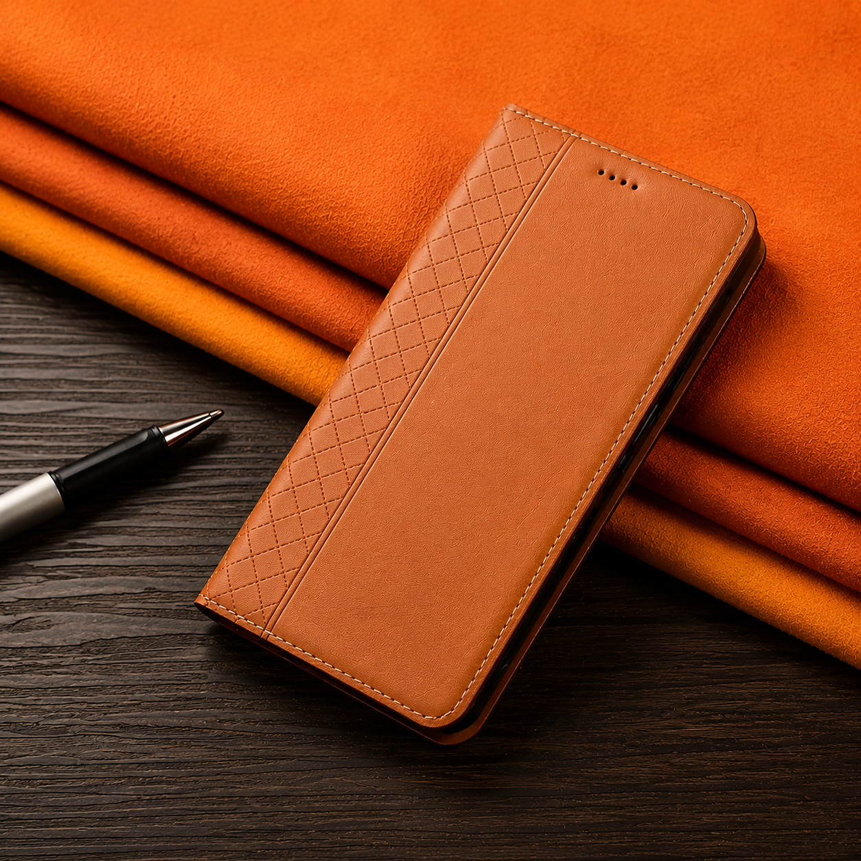 Premium iPhone Case Genuine Leather Flip Cover Card Holder Kickstand Magnetic Closure Shockproof Full Body Protective Design Slim Business Style