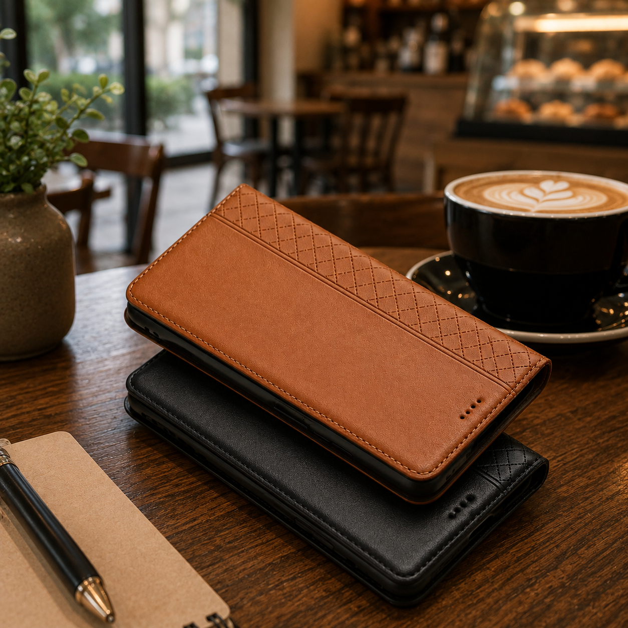 Premium iPhone Case Genuine Leather Flip Cover Card Holder Kickstand Magnetic Closure Shockproof Full Body Protective Design Slim Business Style