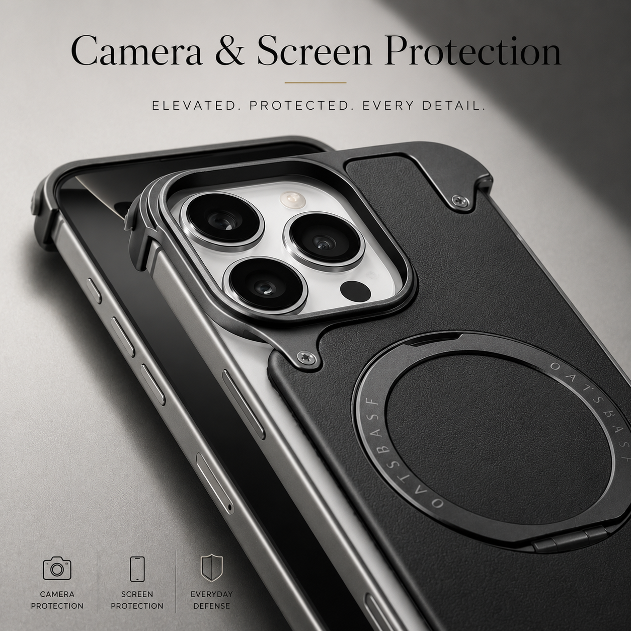 Premium iPhone Case Genuine Leather MagSafe Compatible Protective Cover Rotating Magnetic Stand Ring Shockproof Anti Drop Full Coverage