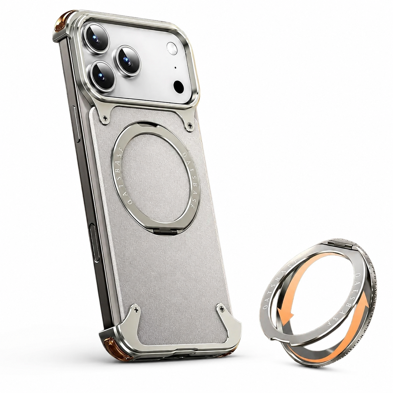 Premium iPhone Case Genuine Leather MagSafe Compatible Protective Cover Rotating Magnetic Stand Ring Shockproof Anti Drop Full Coverage