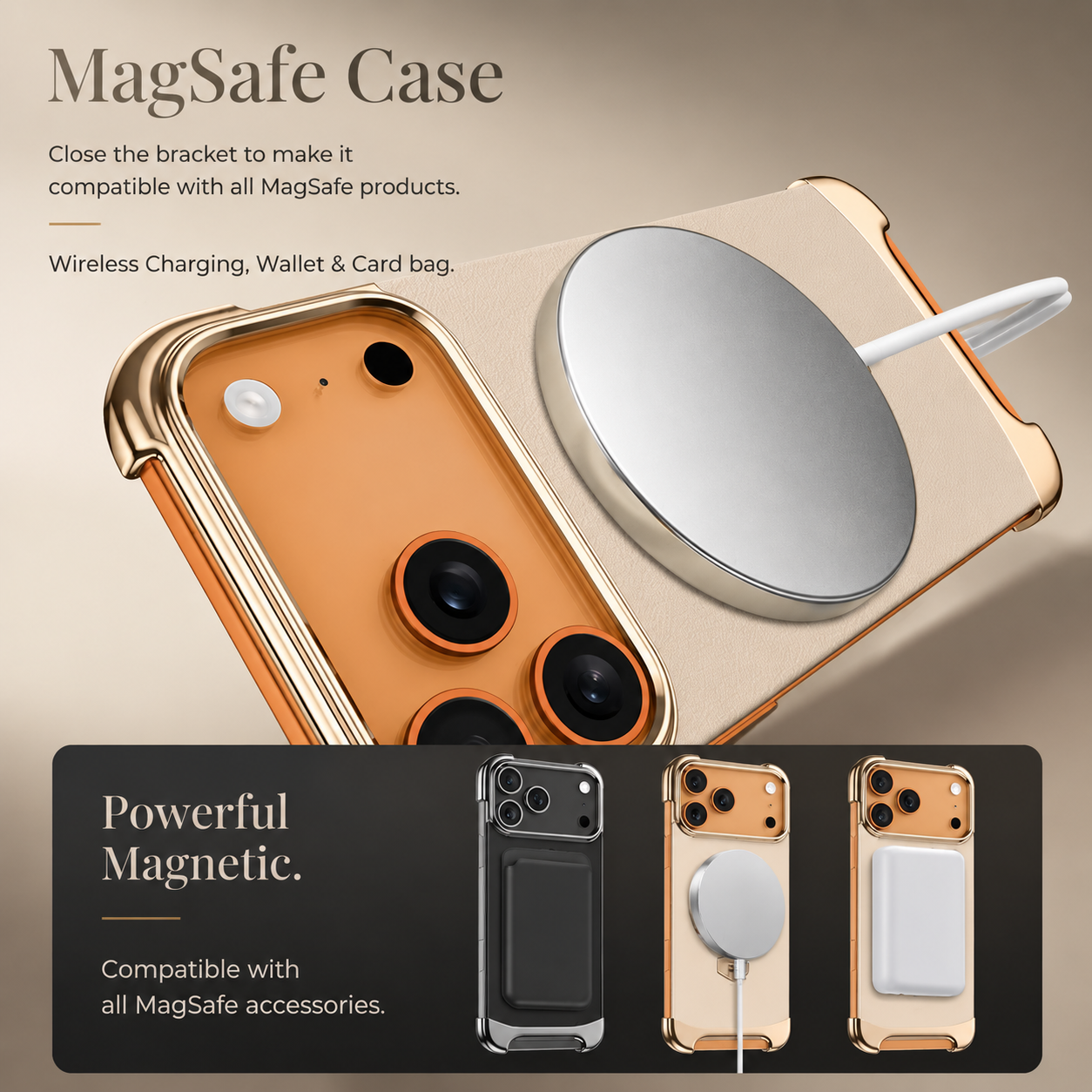 Premium iPhone Case Genuine Leather Magnetic Protective Cover Ultra Thin Frameless Metal Stand Shockproof Camera Lens Guard