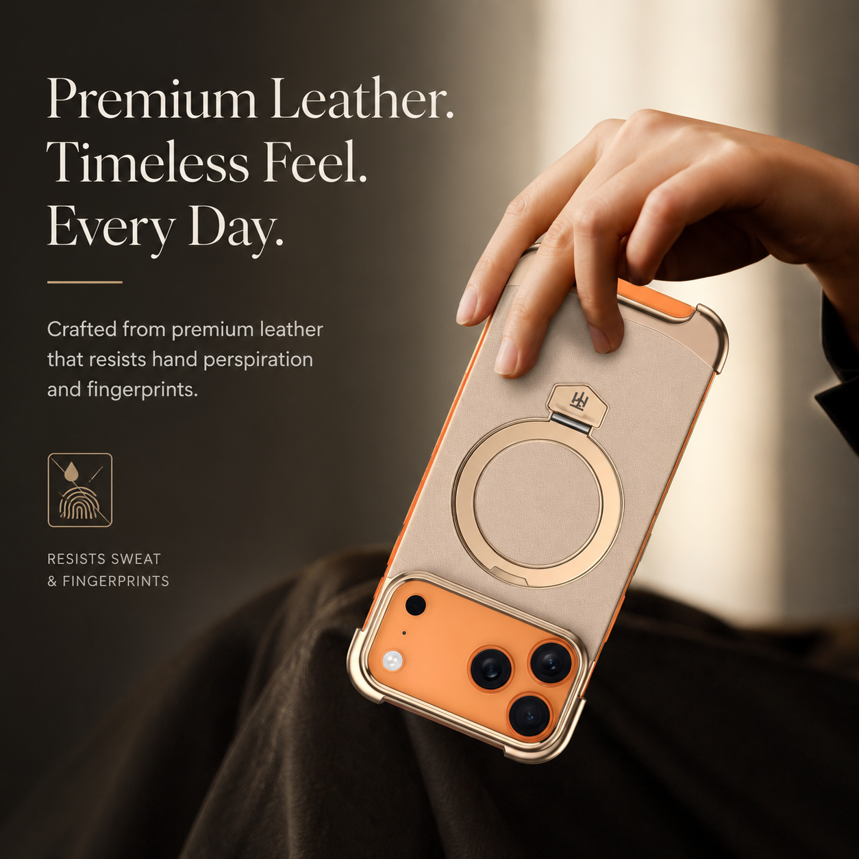 Premium iPhone Case Genuine Leather Magnetic Protective Cover Ultra Thin Frameless Metal Stand Shockproof Camera Lens Guard