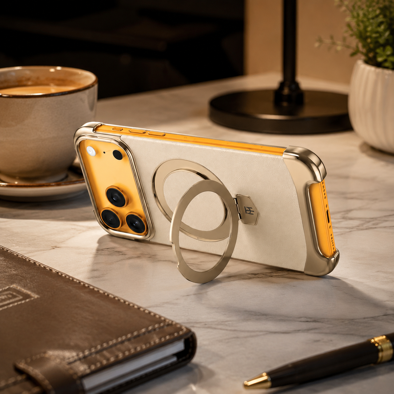 Premium iPhone Case Genuine Leather Magnetic Protective Cover Ultra Thin Frameless Metal Stand Shockproof Camera Lens Guard