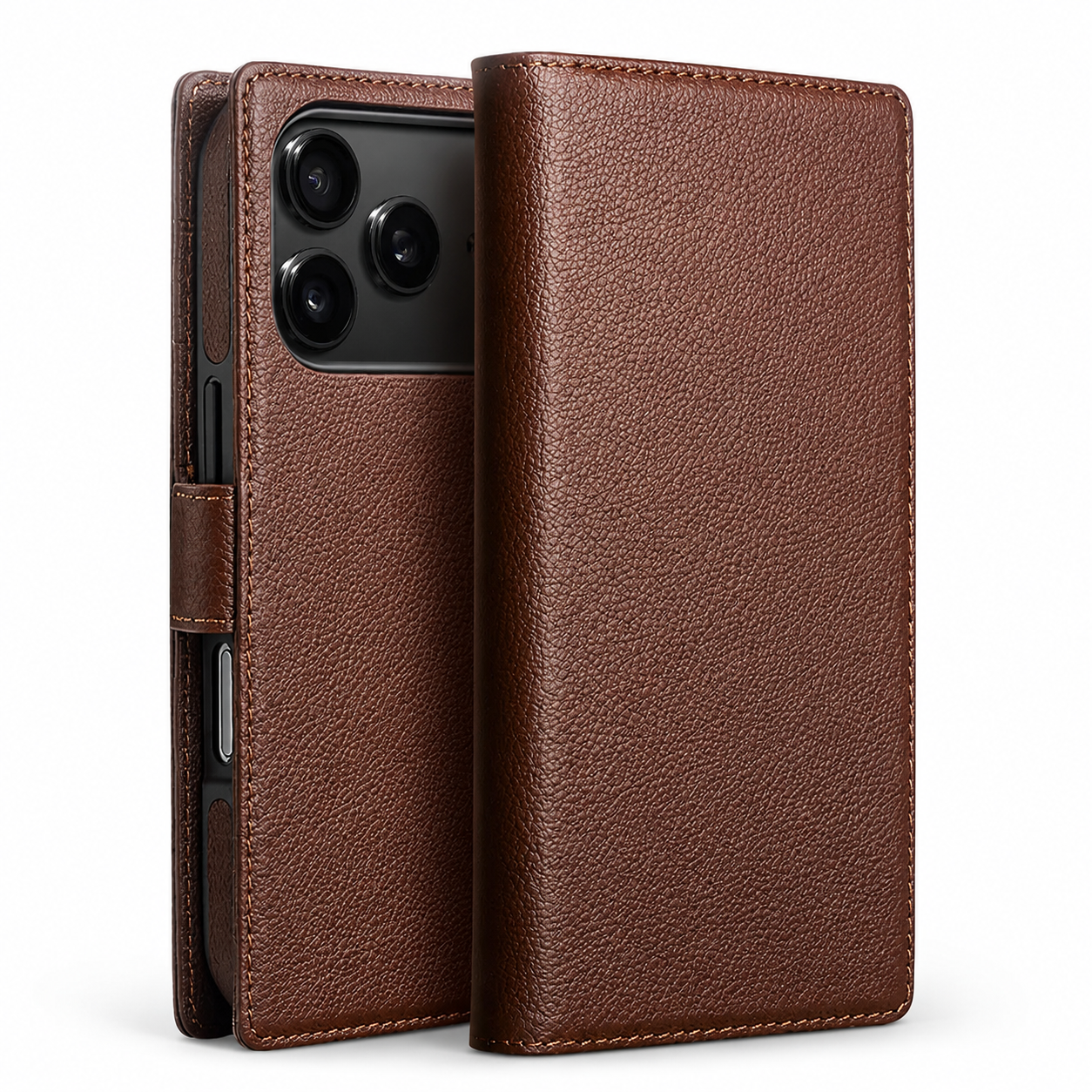 Premium iPhone Case Genuine Leather Wallet Flip Cover Card Holder Horizontal Stand Camera Lens Protection Shockproof Anti Scratch Full Coverage Design