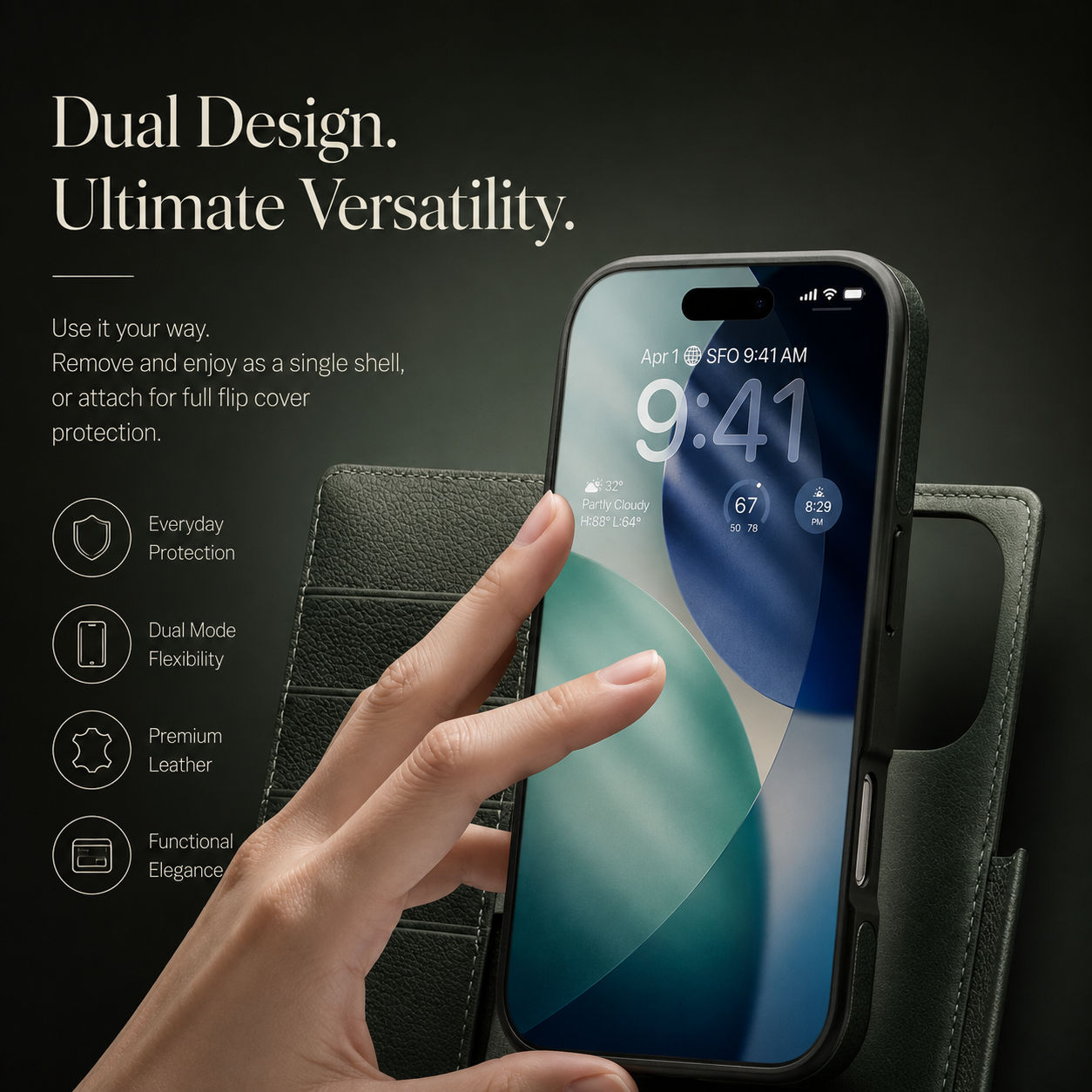 Premium iPhone Case Genuine Leather Wallet Flip Cover Card Holder Horizontal Stand Camera Lens Protection Shockproof Anti Scratch Full Coverage Design