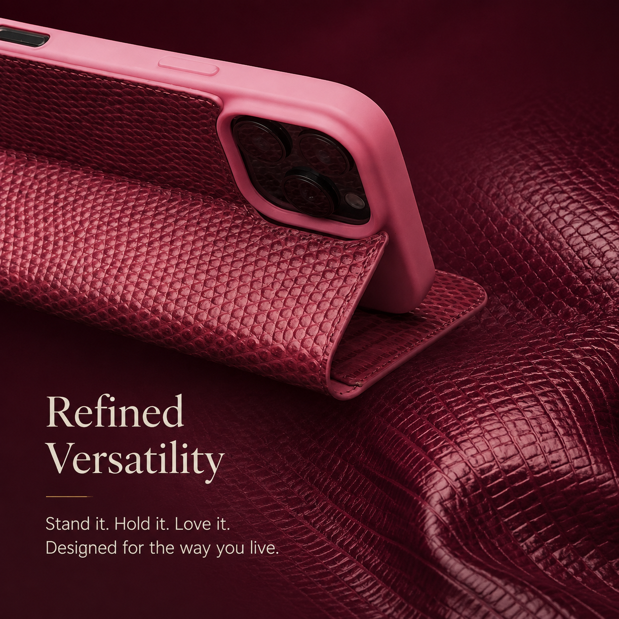 Premium iPhone Case Genuine Lizard Leather Flip Wallet Cover Magnetic Closure Kickstand Card Holder Shockproof Full Body Protection Design