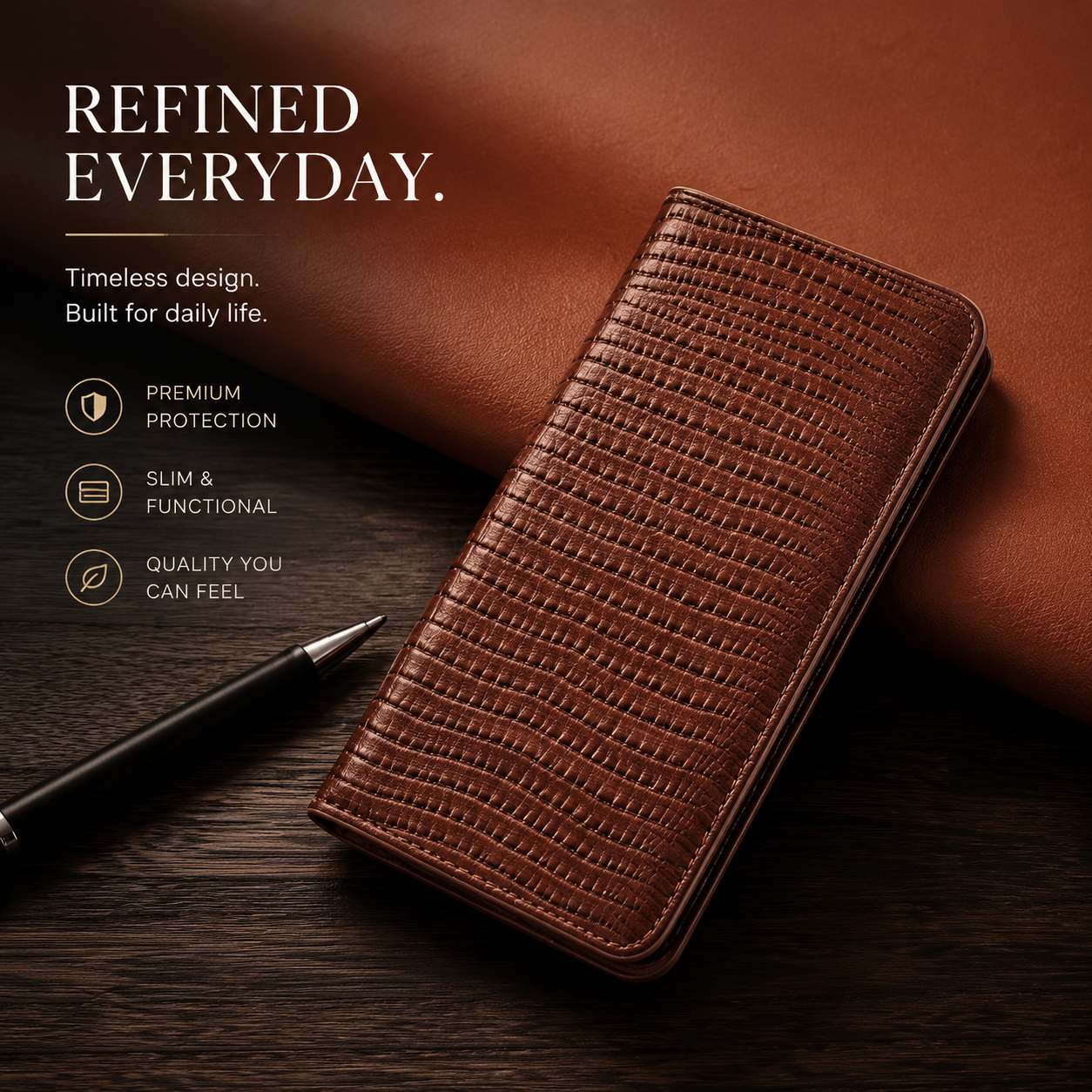 Premium iPhone Case Genuine Lizard Leather Flip Wallet Cover Magnetic Closure Kickstand Card Holder Shockproof Full Body Protection Design