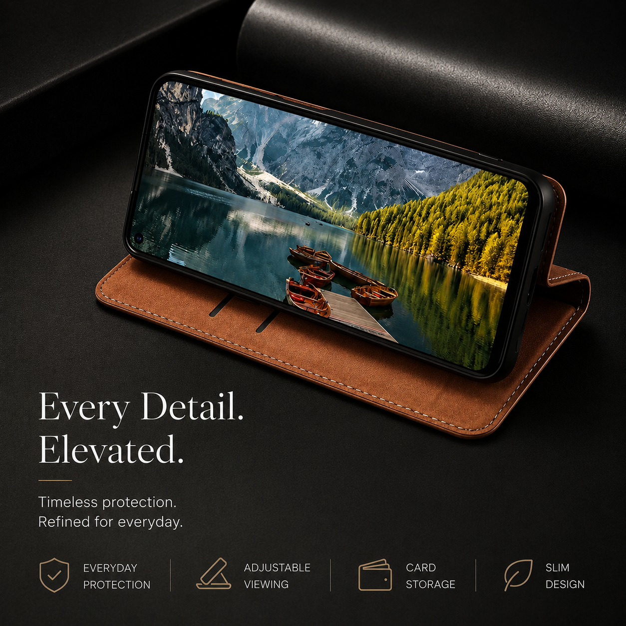 Premium iPhone Case Genuine Nappa Leather Wallet Flip Protective Cover Card Holder Magnetic Closure Kickstand Shockproof Full Body Business Design