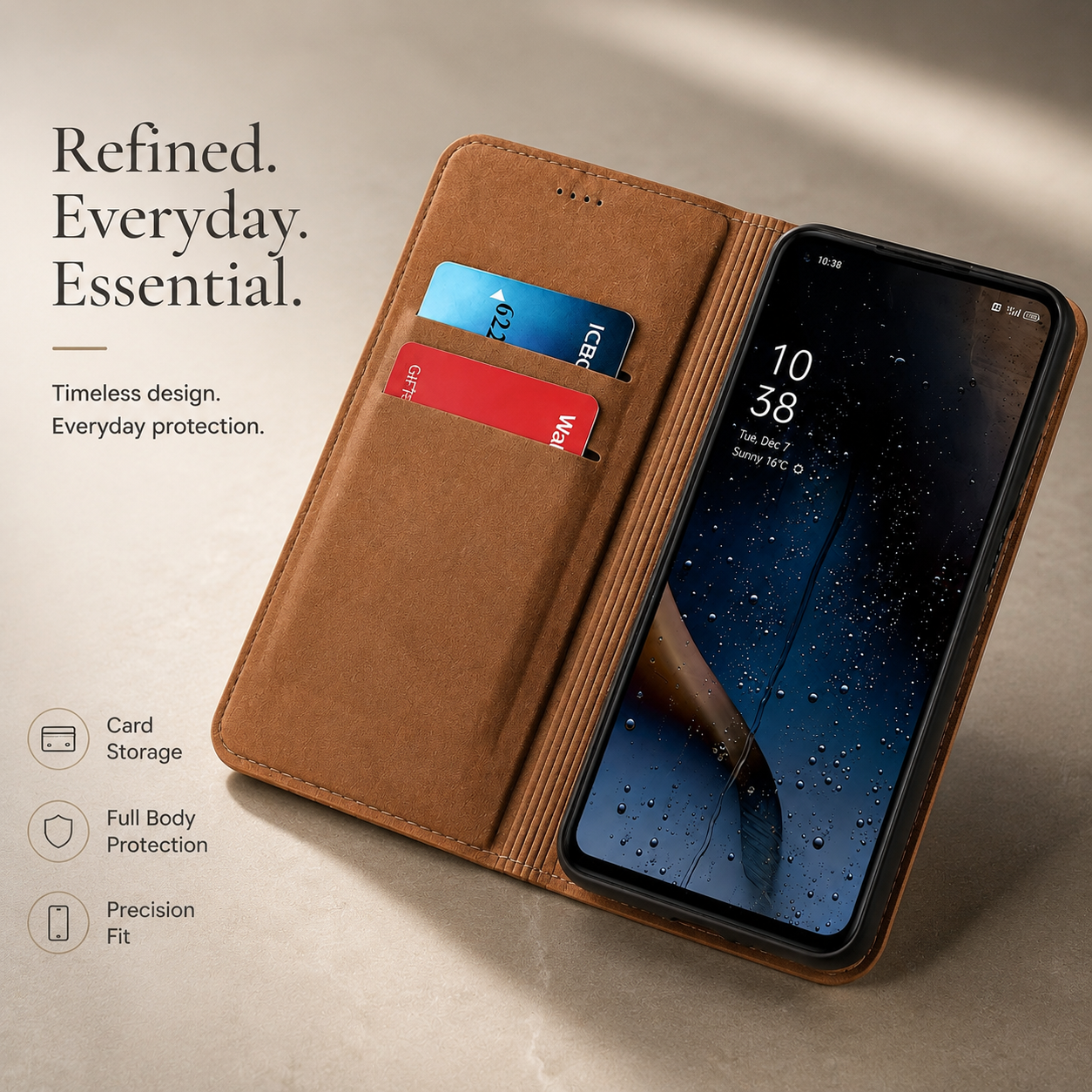 Premium iPhone Case Genuine Nappa Leather Wallet Flip Protective Cover Card Holder Magnetic Closure Kickstand Shockproof Full Body Business Design