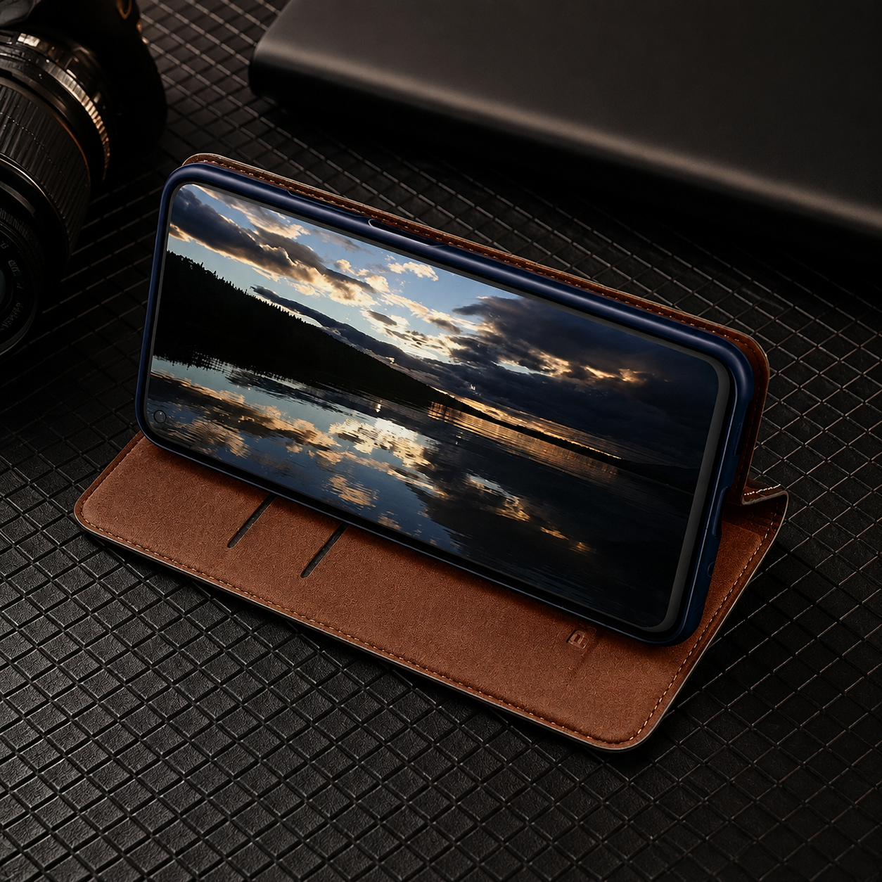 Premium iPhone Case Genuine Ostrich Leather Wallet Cover Camera Lens Protection Magnetic Card Holder Kickstand Anti Scratch Full Coverage