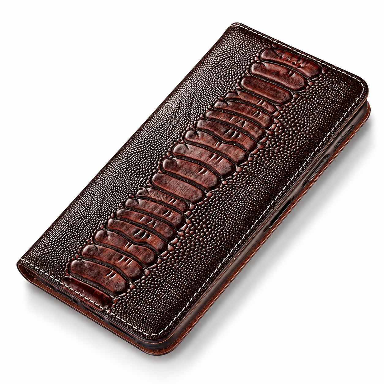 Premium iPhone Case Genuine Ostrich Leather Wallet Cover Camera Lens Protection Magnetic Card Holder Kickstand Anti Scratch Full Coverage