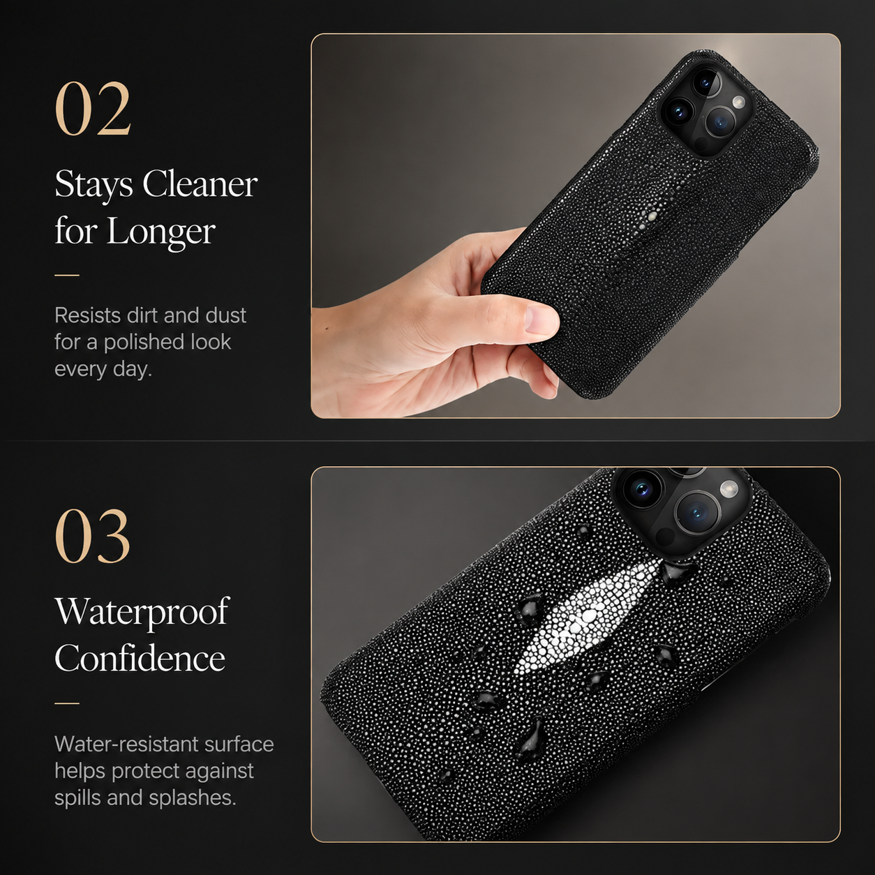 Premium iPhone Case Genuine Stingray Leather Shockproof Cover Camera Lens Protection Anti Fingerprint Dustproof Lightweight Half Wrapped Protective Design