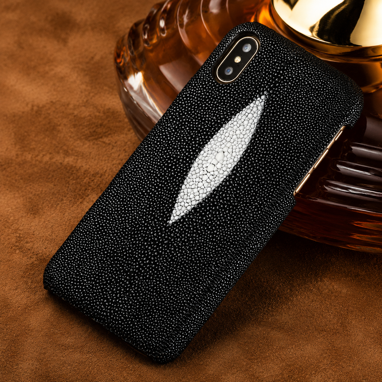 Premium iPhone Case Genuine Stingray Leather Shockproof Cover Camera Lens Protection Anti Fingerprint Dustproof Lightweight Half Wrapped Protective Design