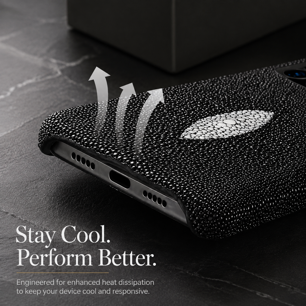 Premium iPhone Case Genuine Stingray Leather Shockproof Cover Camera Lens Protection Anti Fingerprint Dustproof Lightweight Half Wrapped Protective Design