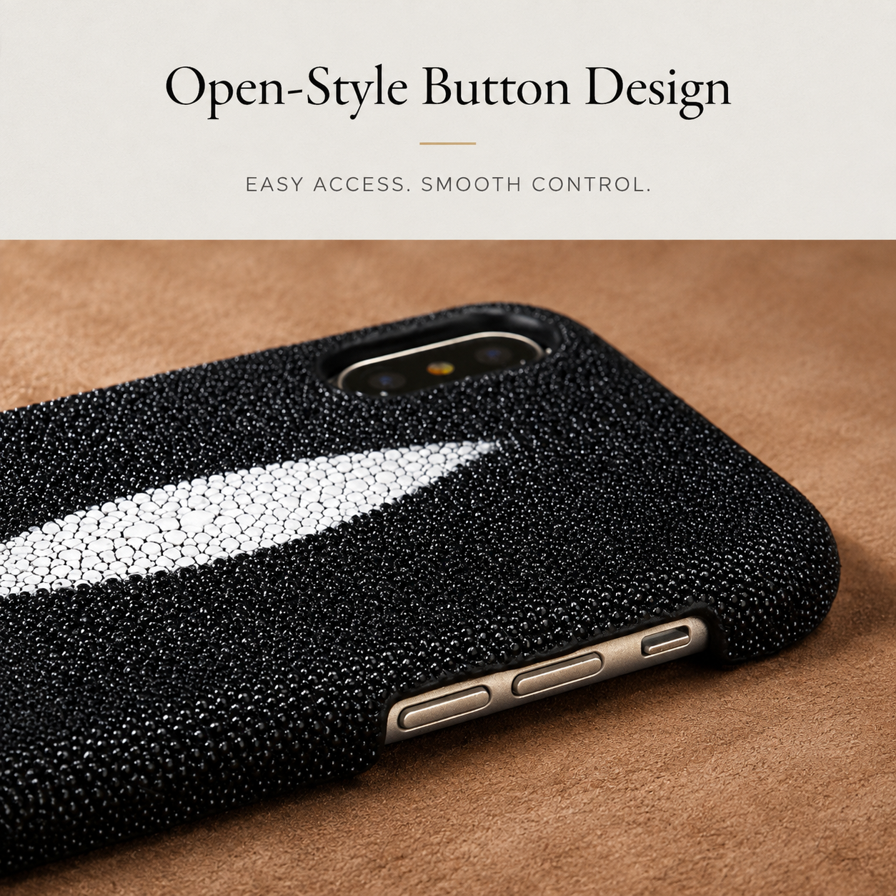Premium iPhone Case Genuine Stingray Leather Shockproof Cover Camera Lens Protection Anti Fingerprint Dustproof Lightweight Half Wrapped Protective Design