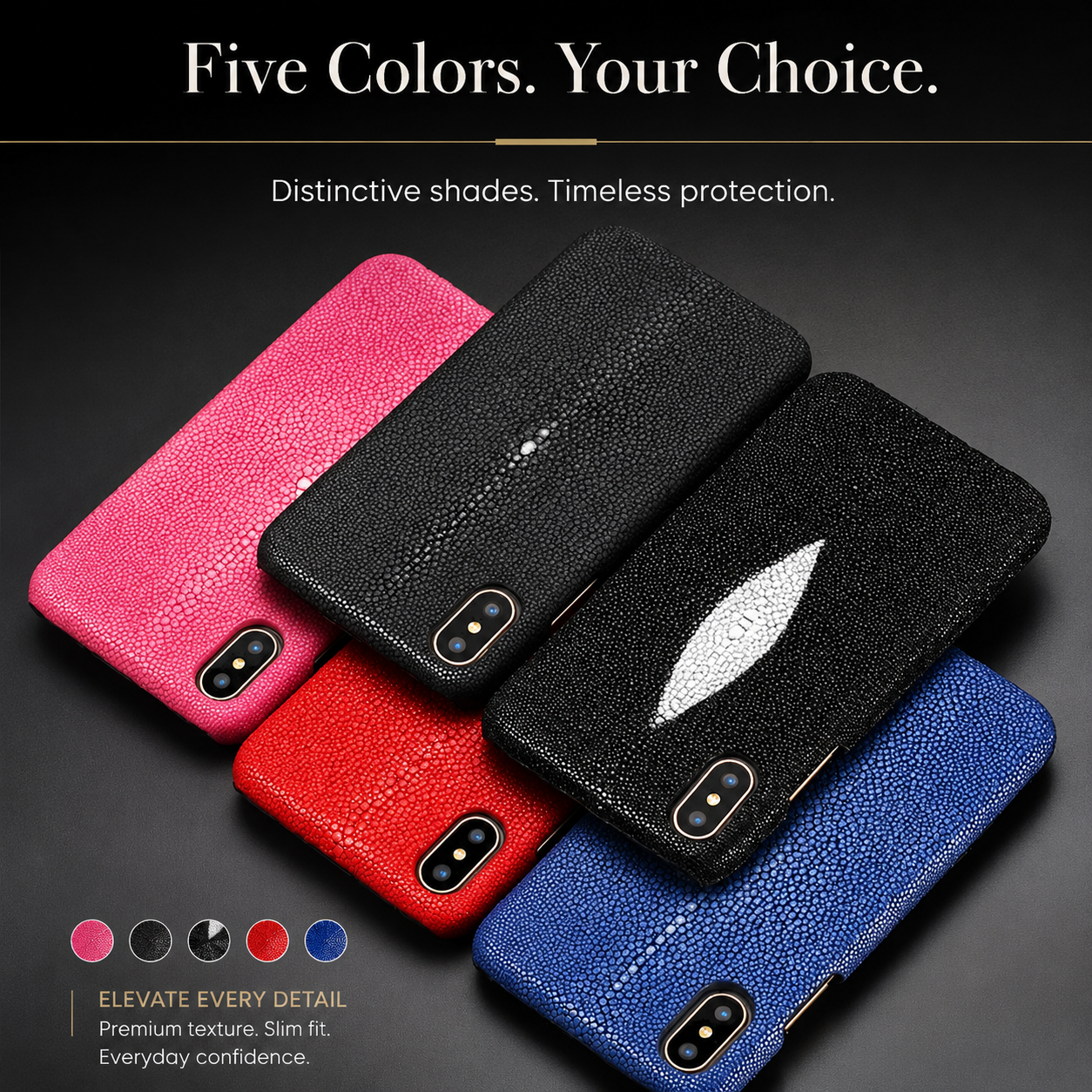 Premium iPhone Case Genuine Stingray Leather Shockproof Cover Camera Lens Protection Anti Fingerprint Dustproof Lightweight Half Wrapped Protective Design