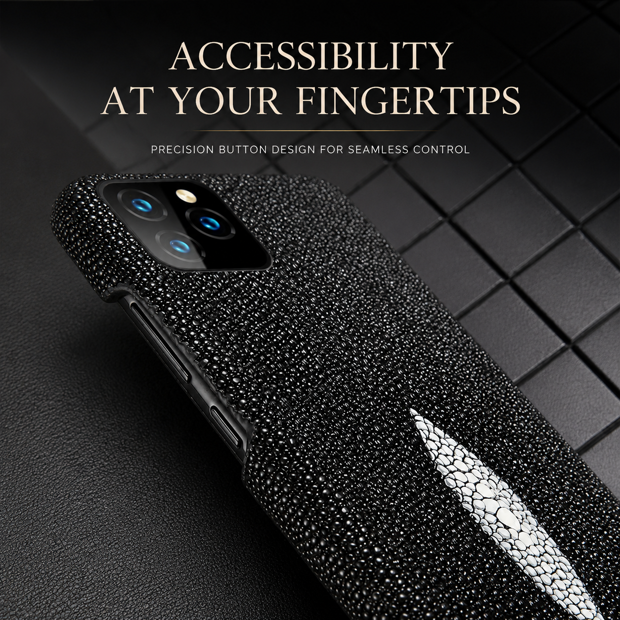 Premium iPhone Case Genuine Stingray Leather Shockproof Cover Camera Lens Protection Anti Fingerprint Dustproof Lightweight Half Wrapped Protective Design