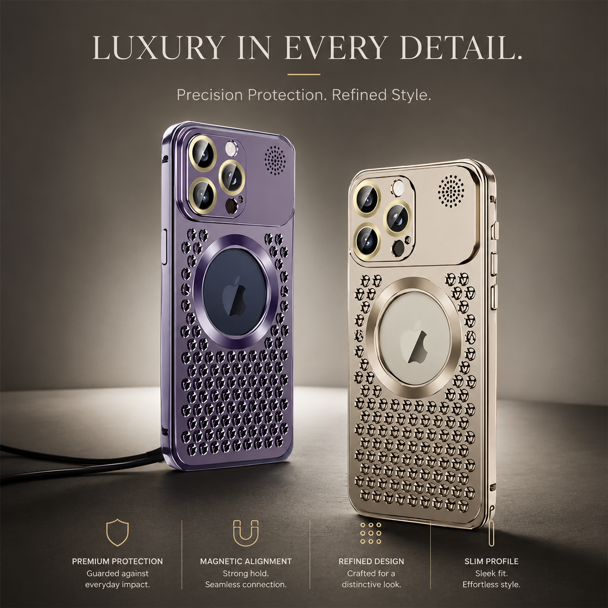 Premium iPhone Case Heat Dissipation Aluminum Magnetic Cover MagSafe Compatible Camera Lens Protection Dual Layer Shockproof Scratch Resistant Design