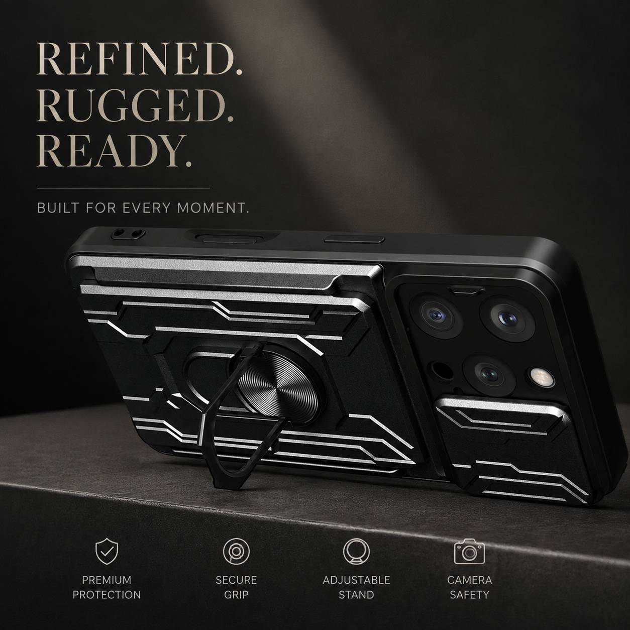 Premium iPhone Case Heavy Duty Armor Protective Cover Dual Layer Shockproof Card Holder 360° Ring Stand Magnetic Mount Compatible Full Coverage