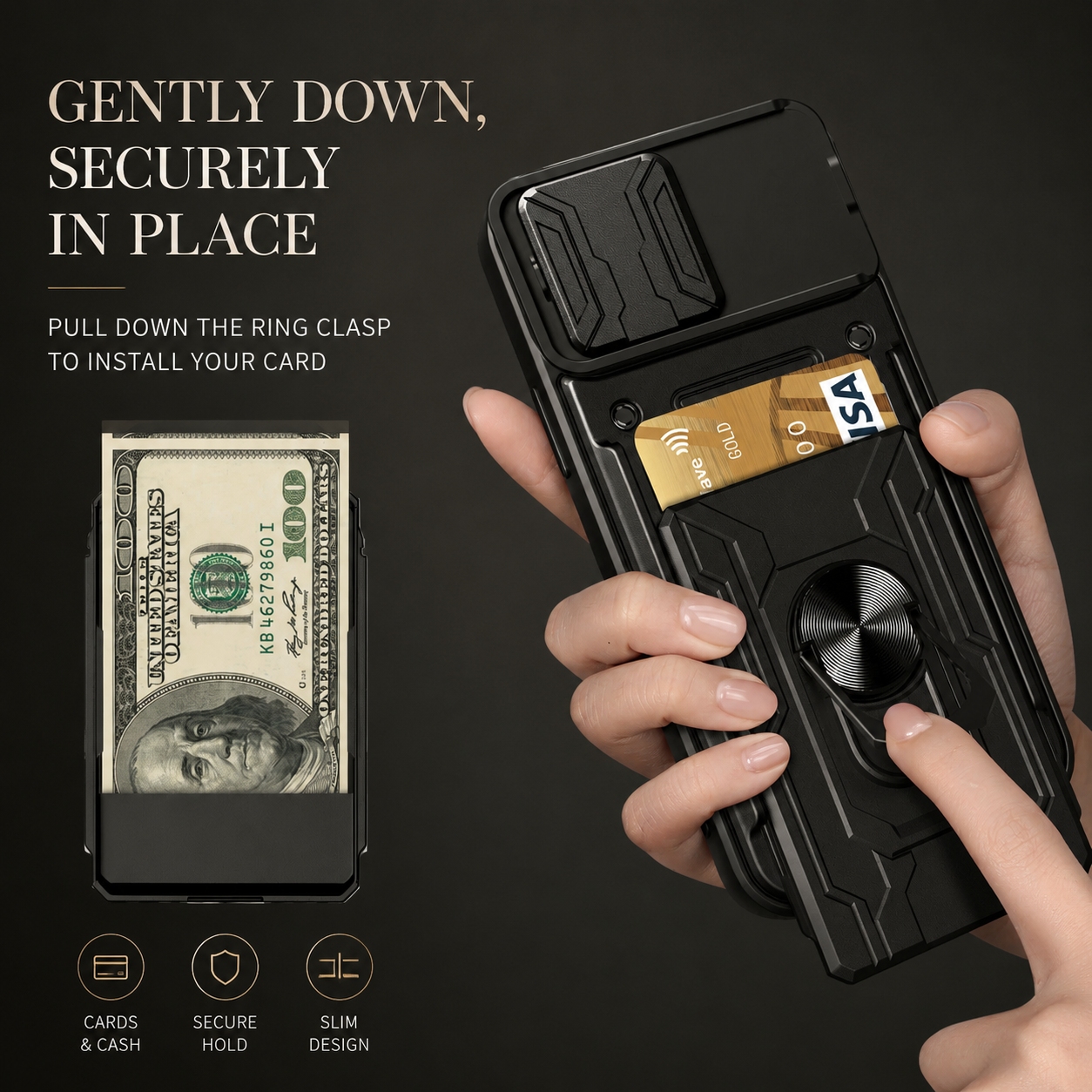 Premium iPhone Case Heavy Duty Armor Protective Cover Dual Layer Shockproof Card Holder 360° Ring Stand Magnetic Mount Compatible Full Coverage