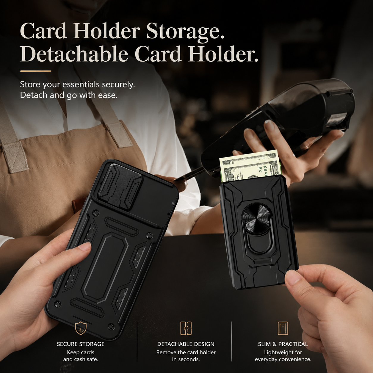 Premium iPhone Case Heavy Duty Armor Protective Cover Dual Layer Shockproof Card Holder 360° Ring Stand Magnetic Mount Compatible Full Coverage